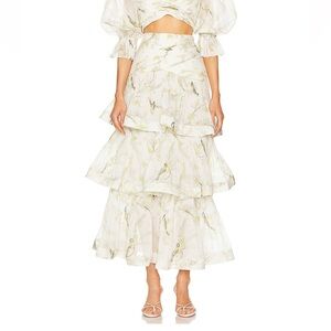 Zimmermann Pleated Tiered Skirt in Acadia Birds